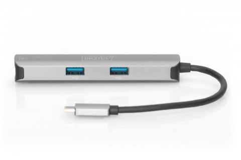 Stacja dokująca USB-C, 5 portów 4K 30Hz HDMI 3x USB3.0 RJ45 srebrna