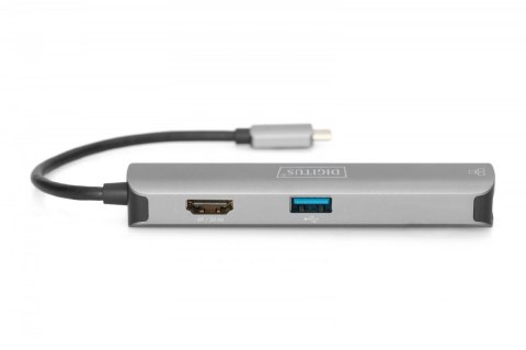 Stacja dokująca USB-C, 5 portów 4K 30Hz HDMI 3x USB3.0 RJ45 srebrna