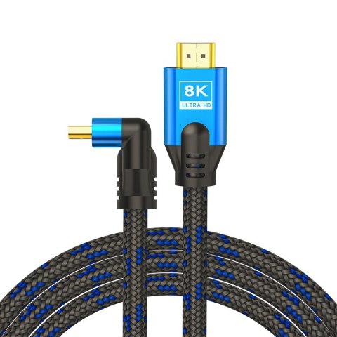 Kabel HDMI (M) v2.1, kątowy, 5m, 8K, miedź, niebiesko-czarny, złote końcówki, ethernet/3D, CL-175 Kabel HDMI (M) v2.1, kątowy, 5m, 8K, miedź, niebiesko-czarny, złote końcówki, ethernet/3D, CL-175