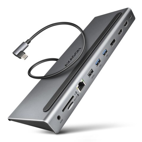 HMC-4KX3 Wieloportowy hub USB 5Gbps, 3x USB-A, 2x HDMI + DP + GLAN + SD/microSD + audio, PD 100W HMC-4KX3 Wieloportowy hub USB 5Gbps, 3x USB-A, 2x HDMI + DP + GLAN + SD/microSD + audio, PD 100W