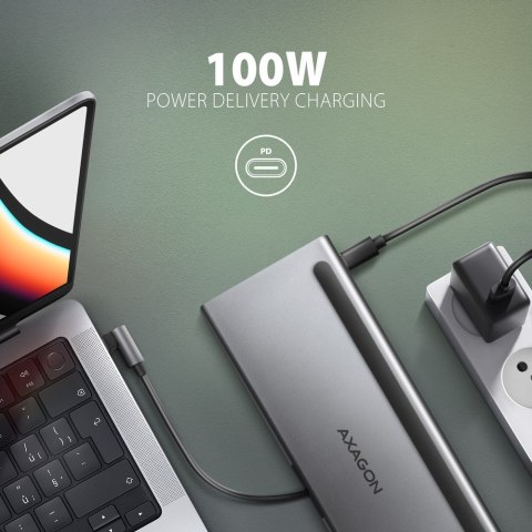 HMC-4KX3 Wieloportowy hub USB 5Gbps, 3x USB-A, 2x HDMI + DP + GLAN + SD/microSD + audio, PD 100W HMC-4KX3 Wieloportowy hub USB 5Gbps, 3x USB-A, 2x HDMI + DP + GLAN + SD/microSD + audio, PD 100W