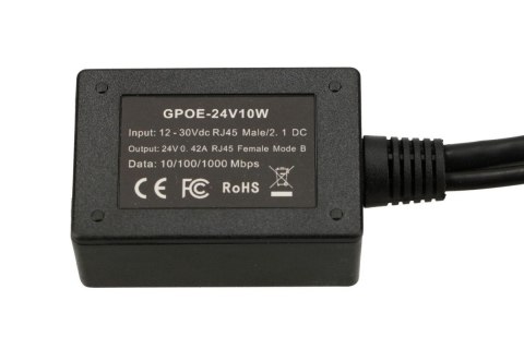 Inwerter PoE 1 portowy wejście 1x1000Mb/s RJ45/Jack 10-24V, wyjście 24V Inwerter PoE 1 portowy wejście 1x1000Mb/s RJ45/Jack 10-24V, wyjście 24V