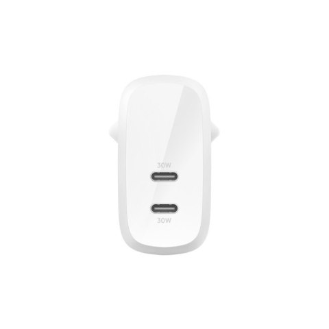 Ładowarka podwójna 30W USB-C, Power Delivery 60W biała Ładowarka podwójna 30W USB-C, Power Delivery 60W biała