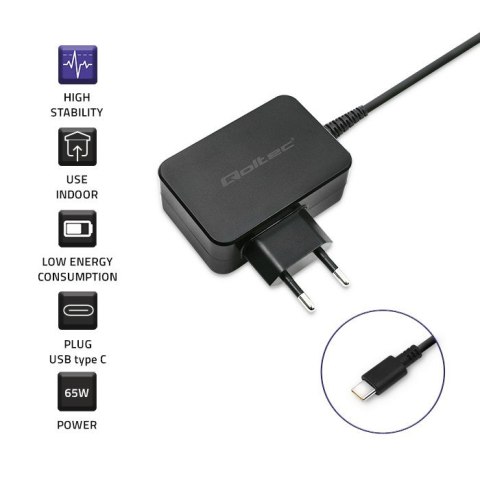 Ładowarka sieciowa 65W | 5-20V | 3-3.25A | USB typ C | PD | Czarna Ładowarka sieciowa 65W | 5-20V | 3-3.25A | USB typ C | PD | Czarna