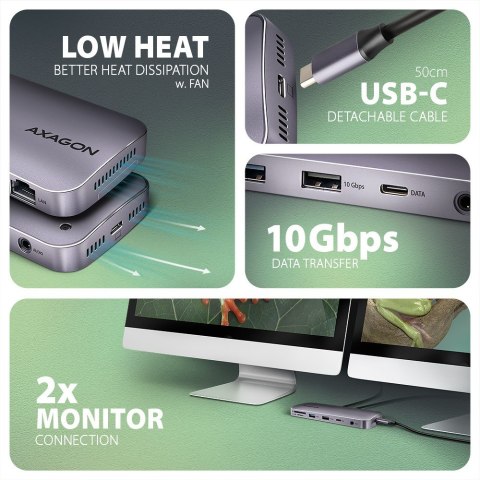 HMC-12GM2 Wieloportowy hub USB + M.2 pozycja, 12in1 10Gbps, 3x USB-A, USB-C, HDMI, DP, RJ-45, SD/mSD, audio, PD HMC-12GM2 Wieloportowy hub USB + M.2 pozycja, 12in1 10Gbps, 3x USB-A, USB-C, HDMI, DP, RJ-45, SD/mSD, audio, PD