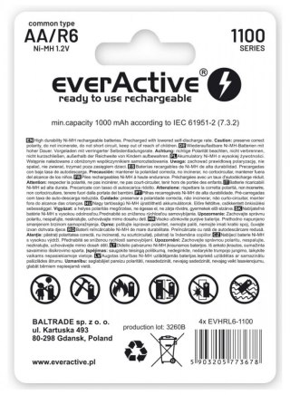 Akumulatory R6/AA 1100 mAH, blister 4 SZT. INFINITY LINE, technologia ready to use