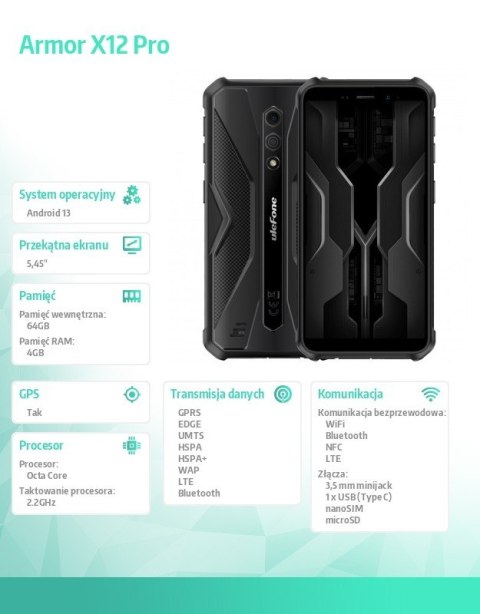 Smartfon Armor X12 PRO 5,45" 4/64GB IP68/IP69K 4860 mAh czarny