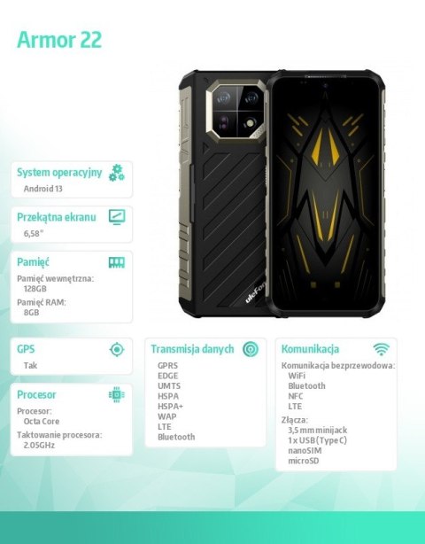 Smartfon Armor 22 6.58 cala 8/256GB IP68/IP69K 6600 mAh DualSIM czarny