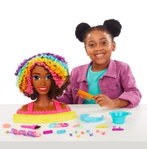Barbie Głowa do stylizacji Neonowa tęcza kręcone włosy Barbie Głowa do stylizacji Neonowa tęcza kręcone włosy