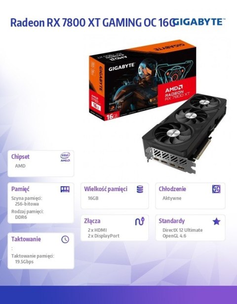 Karta graficzna Radeon RX 7800 XT GAMING OC 16G GDDR6 256bit 2DP/2HDMI Karta graficzna Radeon RX 7800 XT GAMING OC 16G GDDR6 256bit 2DP/2HDMI