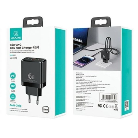 Ładowarka sieciowa USB-C+USB-A 45W GaN PD 3.0 Ładowarka sieciowa USB-C+USB-A 45W GaN PD 3.0