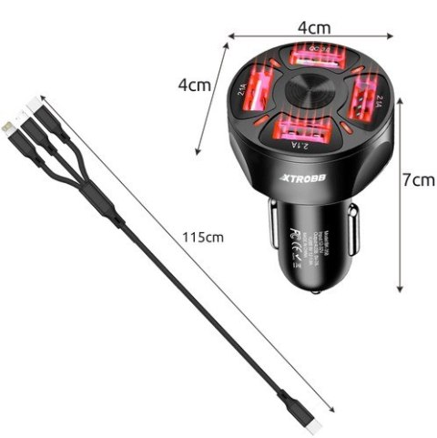 Ładowarka samochodowa 4x USB + kabel Xtrobb 19907 Xtrobb