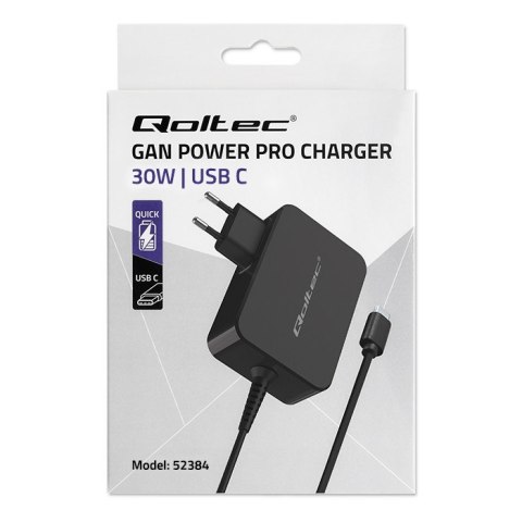 Ładowarka GaN Power Pro | 1xUSB-C | 30W | 5-20V | 1.5-3A | Czarna Ładowarka GaN Power Pro | 1xUSB-C | 30W | 5-20V | 1.5-3A | Czarna