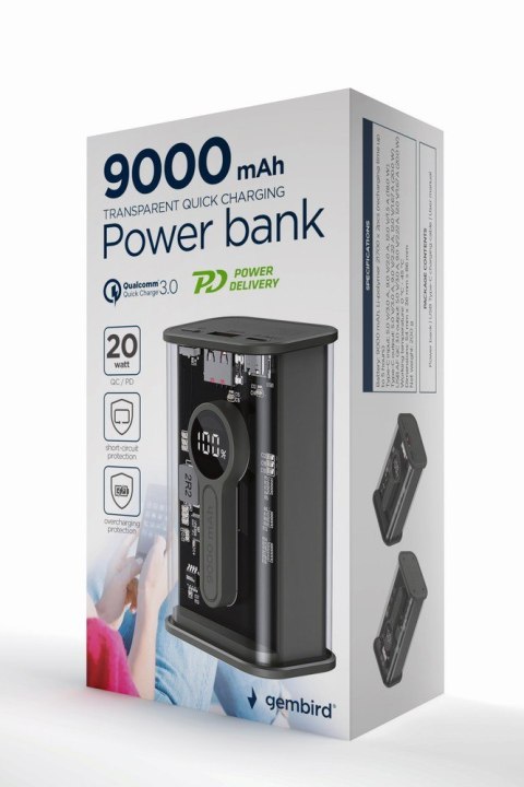 PowerBank Transparentny 9000 mAh QC3.0 Czarny PowerBank Transparentny 9000 mAh QC3.0 Czarny