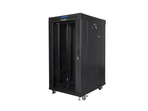 Szafa stojąca 19 cali 22U 600x800 drzwi szklane LCD (flat pack) v2 czarna Szafa stojąca 19 cali 22U 600x800 drzwi szklane LCD (flat pack) v2 czarna