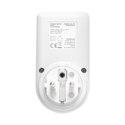 Watomierz z wyświetlaczem LCD, 16A, 3680W, AE-02 Watomierz z wyświetlaczem LCD, 16A, 3680W, AE-02