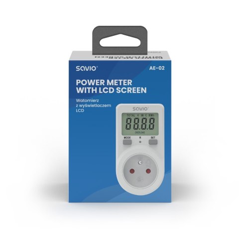 Watomierz z wyświetlaczem LCD, 16A, 3680W, AE-02 Watomierz z wyświetlaczem LCD, 16A, 3680W, AE-02