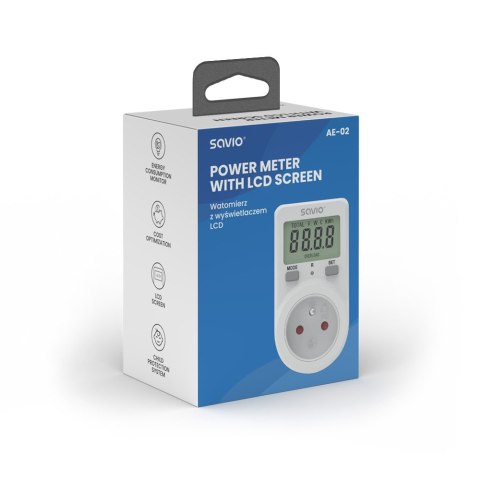 Watomierz z wyświetlaczem LCD, 16A, 3680W, AE-02 Watomierz z wyświetlaczem LCD, 16A, 3680W, AE-02