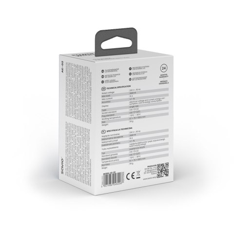 Watomierz z wyświetlaczem LCD, 16A, 3680W, AE-02 Watomierz z wyświetlaczem LCD, 16A, 3680W, AE-02