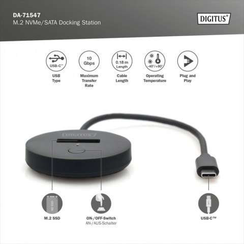 Stacja dokująca do SSD M.2 NVMe/SATA USB-C 3.2 Gen2 10Gbps maks. 4 TB, czarna Stacja dokująca do SSD M.2 NVMe/SATA USB-C 3.2 Gen2 10Gbps maks. 4 TB, czarna