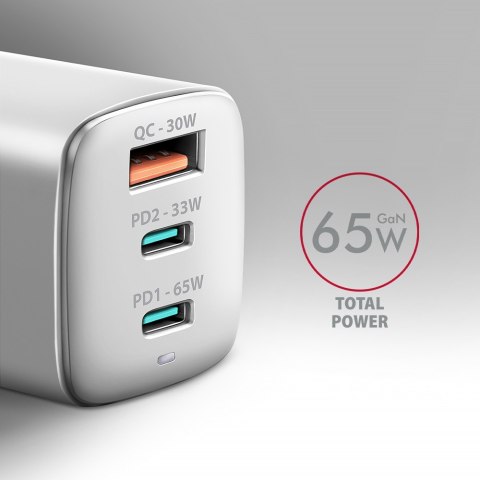 ACU-DPQ65W Ładowarka sieciowa GaN 65W, 3x port (USB-A + dual USB-C) PD3.0/QC4+/PPS/Apple, biała ACU-DPQ65W Ładowarka sieciowa GaN 65W, 3x port (USB-A + dual USB-C) PD3.0/QC4+/PPS/Apple, biała