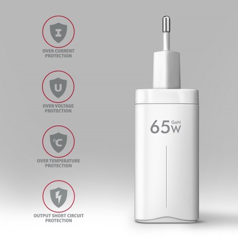 ACU-DPQ65W Ładowarka sieciowa GaN 65W, 3x port (USB-A + dual USB-C) PD3.0/QC4+/PPS/Apple, biała ACU-DPQ65W Ładowarka sieciowa GaN 65W, 3x port (USB-A + dual USB-C) PD3.0/QC4+/PPS/Apple, biała