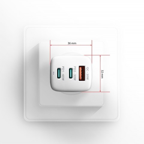 ACU-DPQ65W Ładowarka sieciowa GaN 65W, 3x port (USB-A + dual USB-C) PD3.0/QC4+/PPS/Apple, biała ACU-DPQ65W Ładowarka sieciowa GaN 65W, 3x port (USB-A + dual USB-C) PD3.0/QC4+/PPS/Apple, biała