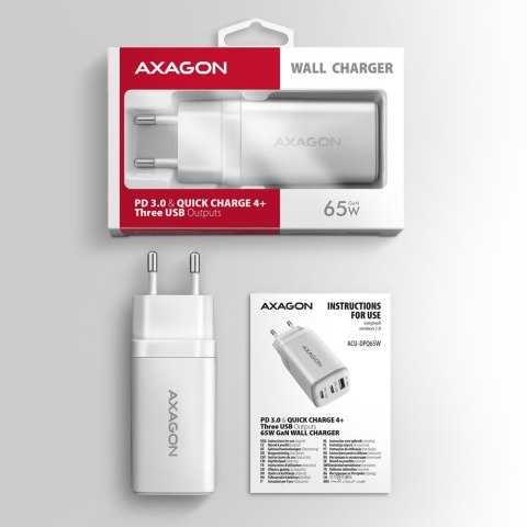 ACU-DPQ65W Ładowarka sieciowa GaN 65W, 3x port (USB-A + dual USB-C) PD3.0/QC4+/PPS/Apple, biała ACU-DPQ65W Ładowarka sieciowa GaN 65W, 3x port (USB-A + dual USB-C) PD3.0/QC4+/PPS/Apple, biała