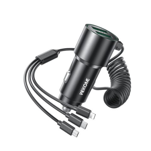 Ładowarka samochodowa z wbudowanym kablem 3w1 USB-C / Lightning / Micro USB + 2x USB-A 33W Czarna Ładowarka samochodowa z wbudowanym kablem 3w1 USB-C / Lightning / Micro USB + 2x USB-A 33W Czarna