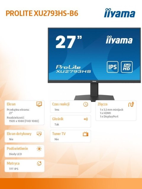 Monitor 27 cali XU2793HS-B6 IPS,HDMI,DP,ACR,2x2W Monitor 27 cali XU2793HS-B6 IPS,HDMI,DP,ACR,2x2W