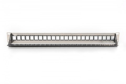Panel krosowy (patch panel) modularny 19" 24 porty pod moduły keystone, 1U, ekranowany, prowadnica kabli, wymienne pola opisowe Panel krosowy (patch panel) modularny 19" 24 porty pod moduły keystone, 1U, ekranowany, prowadnica kabli, wymienne pola opisowe