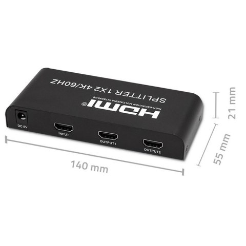 Aktywny rozdzielacz Splitter 2 x HDMI 4K x 2K | 6Gb/s | 60Hz Aktywny rozdzielacz Splitter 2 x HDMI 4K x 2K | 6Gb/s | 60Hz