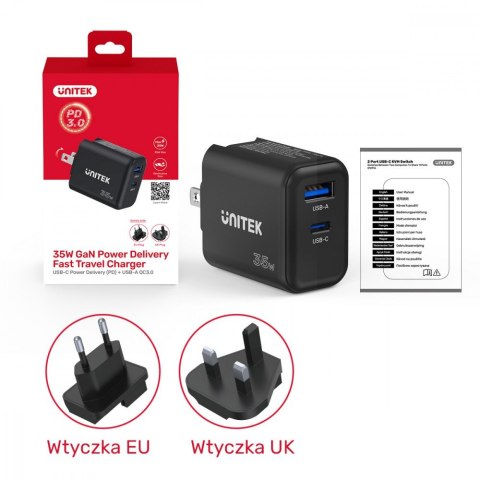Ładowarka Sieciowa GAN PD USB-C + USB-A 35W; P1119A Ładowarka Sieciowa GAN PD USB-C + USB-A 35W; P1119A