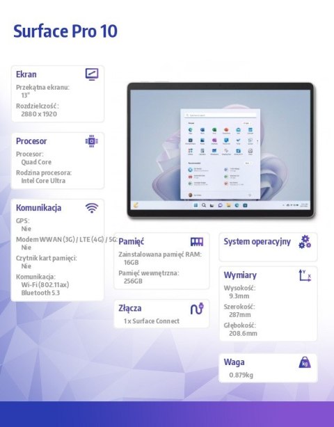 Surface Pro 10 Intel Core Ultra 5-135U/16GB/256 GB/Comm Plat/ZDT-00004 Surface Pro 10 Intel Core Ultra 5-135U/16GB/256 GB/Comm Plat/ZDT-00004