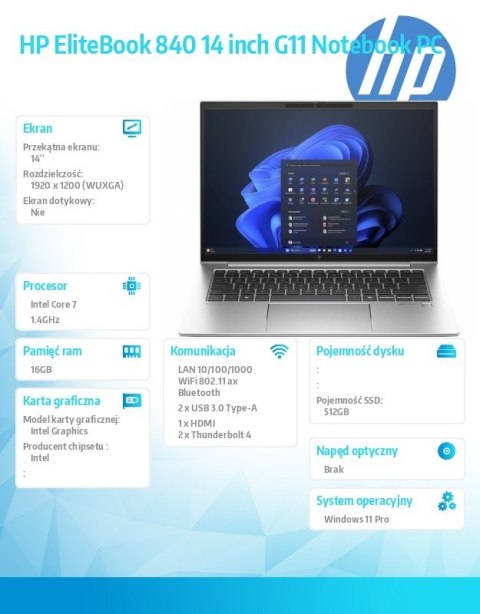 Notebook EliteBook 840 G11 U7-155H 512GB/16GB/W11P/14.0 9G0F1ET Notebook EliteBook 840 G11 U7-155H 512GB/16GB/W11P/14.0 9G0F1ET
