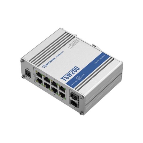 Przełącznik przemysłowy TSW200 2xSFP 8xGigabit Ethernet 8xPoE+DIN Przełącznik przemysłowy TSW200 2xSFP 8xGigabit Ethernet 8xPoE+DIN