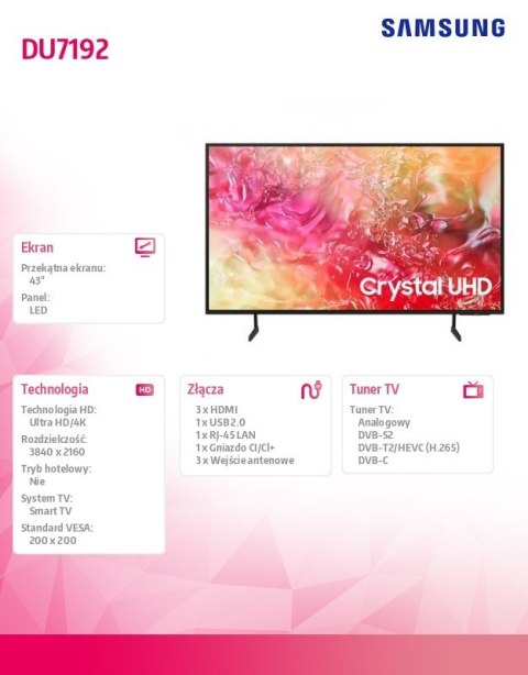 Telewizor 43 cale UE43DU7192UXXH Telewizor 43 cale UE43DU7192UXXH