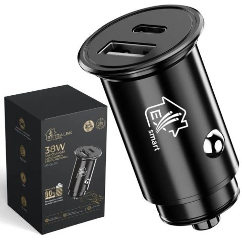 Ładowarka do samochodu Smart Life 38W, 1x USB-C, 1x USB-A Czarna Ładowarka do samochodu Smart Life 38W, 1x USB-C, 1x USB-A Czarna