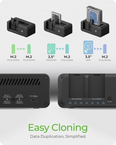 Stacja dokująca IB-2924MSCL-C31 Docking & CloneStation 1x 2,5"/3,5" do 1x M.2 NVMe & M.2 NVMe do M.2 NVMe Stacja dokująca IB-2924MSCL-C31 Docking & CloneStation 1x 2,5"/3,5" do 1x M.2 NVMe & M.2 NVMe do M.2 NVMe
