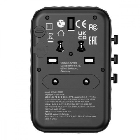 Adapter podróżny UTA-05 32120 ładowarka GaN 65W 180 krajów, 2x USB-C, 2x USB-A, PD 65W, QC 4+ Adapter podróżny UTA-05 32120 ładowarka GaN 65W 180 krajów, 2x USB-C, 2x USB-A, PD 65W, QC 4+