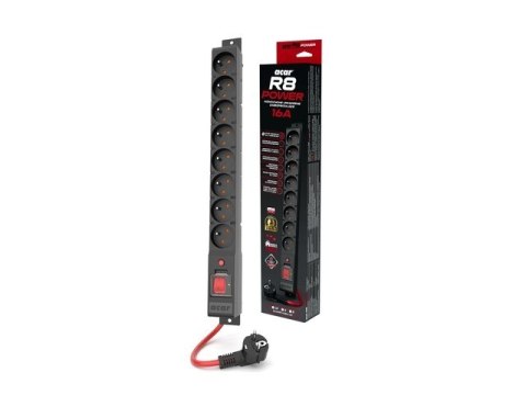 Listwa zasilająca R8 POWER 1.5M 8X 230V PL Czarna 16A Listwa zasilająca R8 POWER 1.5M 8X 230V PL Czarna 16A