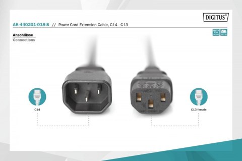 Kabel przedłużający zasilający Typ IEC C14/IEC C13 M/Ż czarny 1,8m Kabel przedłużający zasilający Typ IEC C14/IEC C13 M/Ż czarny 1,8m