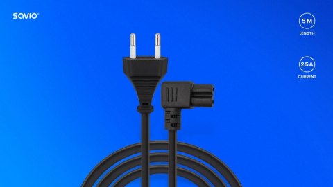 Kabel zasilający 2pin, C7 kątowy 5m, CL-186 Kabel zasilający 2pin, C7 kątowy 5m, CL-186