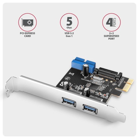 PCEU-232RS Kontroler PCIe 2+2x port USB 3.2 GEN 1, UASP, SP & LP 15-pin SATA zasilacz PCEU-232RS Kontroler PCIe 2+2x port USB 3.2 GEN 1, UASP, SP & LP 15-pin SATA zasilacz