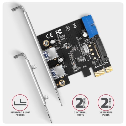 PCEU-232RS Kontroler PCIe 2+2x port USB 3.2 GEN 1, UASP, SP & LP 15-pin SATA zasilacz PCEU-232RS Kontroler PCIe 2+2x port USB 3.2 GEN 1, UASP, SP & LP 15-pin SATA zasilacz