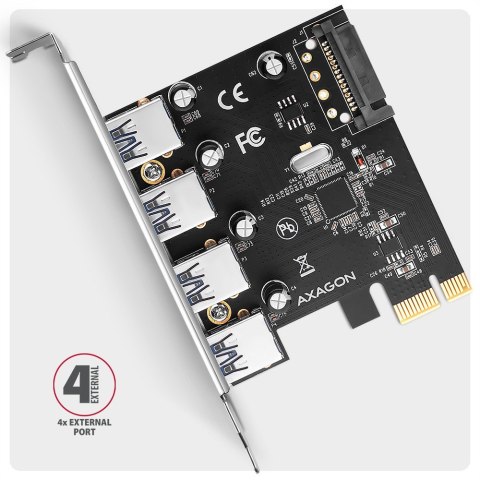 PCEU-430RS Kontroler PCIe 4x port USB 3.2 GEN 1, UASP, chipset Renesas, 15-pin SATA zasilacz PCEU-430RS Kontroler PCIe 4x port USB 3.2 GEN 1, UASP, chipset Renesas, 15-pin SATA zasilacz