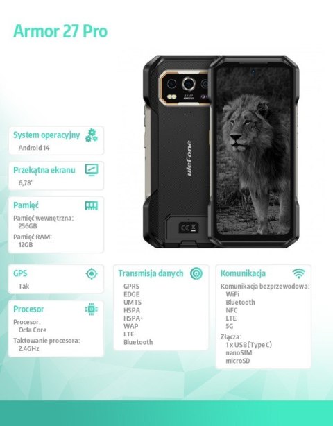 Smartfon Armor 27 Pro 5G 6.78" 12/256GB IP68/IP69K 10600 mAh DualSIM Czarny Smartfon Armor 27 Pro 5G 6.78" 12/256GB IP68/IP69K 10600 mAh DualSIM Czarny