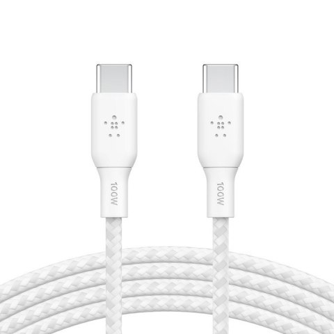 Kabel w oplocie USB-C do USB-C 100W 3m biały Kabel w oplocie USB-C do USB-C 100W 3m biały