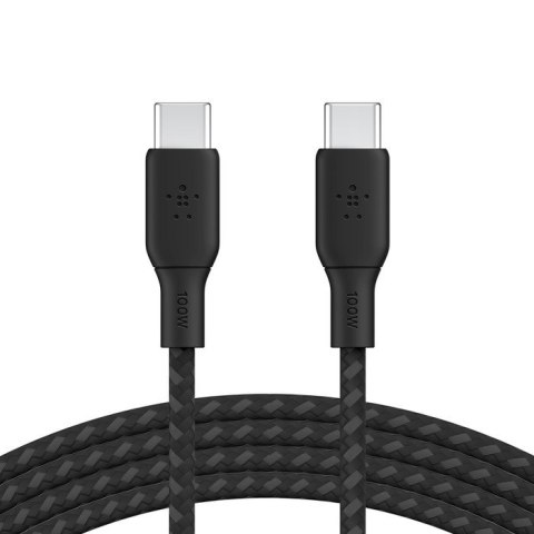 Kabel w oplocie USB-C do USB-C 100W 3m czarny Kabel w oplocie USB-C do USB-C 100W 3m czarny