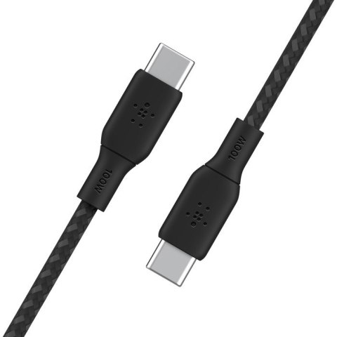 Kabel w oplocie USB-C do USB-C 100W 3m czarny Kabel w oplocie USB-C do USB-C 100W 3m czarny